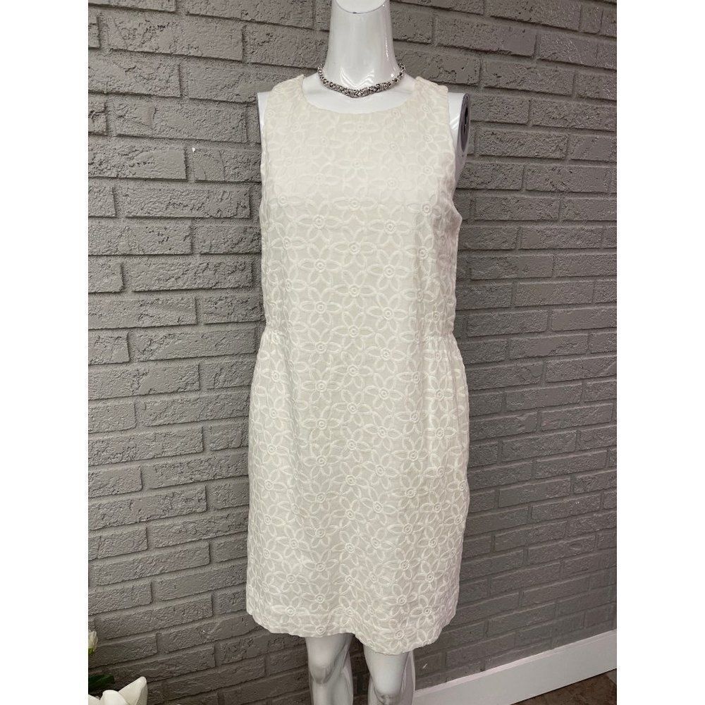 Joe Fresh Women Ivory Floral Eyelet Sleeveless Sheath Dress Size 8 NWT